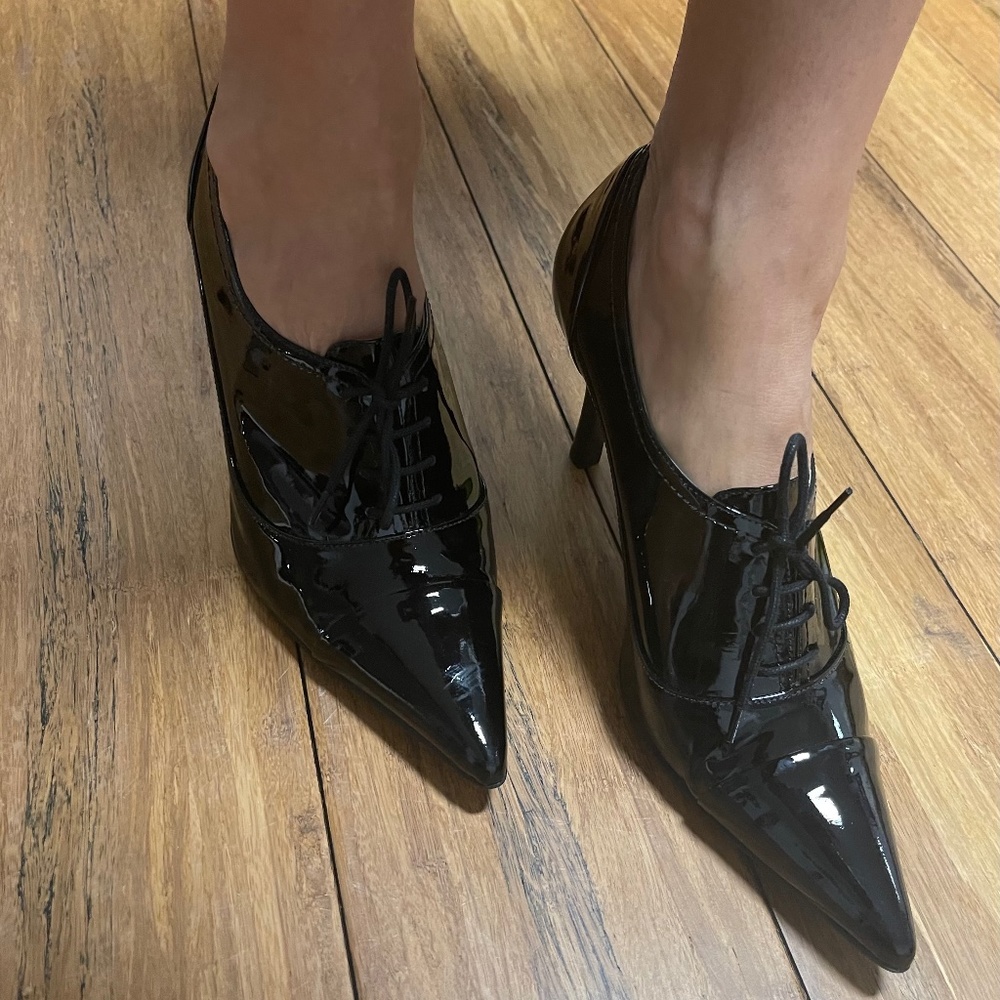 Black Paten Ann Taylor Lace Up Heels